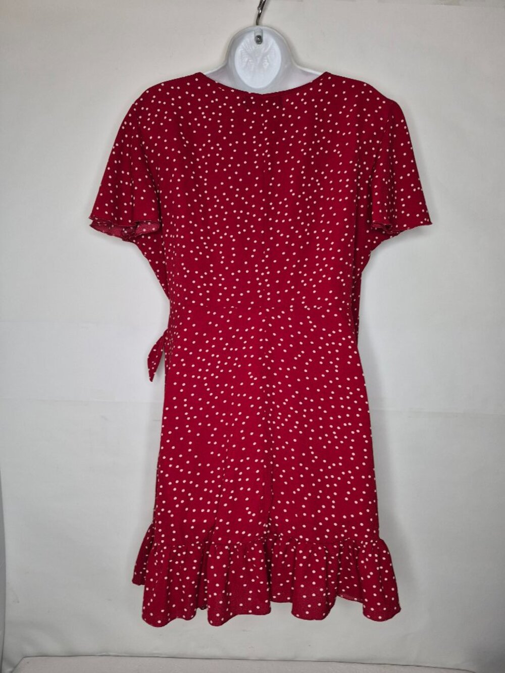 Relipop Womens XL Red White Polka Dot Ruffle Flutter Short Sleeve Wrap Dress - Picture 7 of 15
